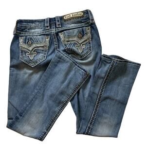 Rock Revival Flyero Women's Jeans Size 26 Whiskers Thick Stitches Blue Denim